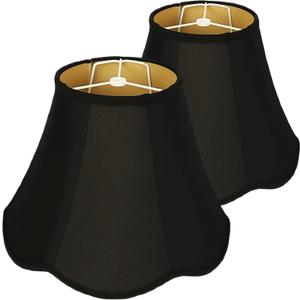 Black Bell Lamp Shades Set of 2, 6" Top x 13" Bottom x 9" High Scalloped Petal Braid Edge Lampshades for Table & Floor Lamps, Spider Fitter, Replacement Fabric Lampshade for Bedroom, Living Room Decor