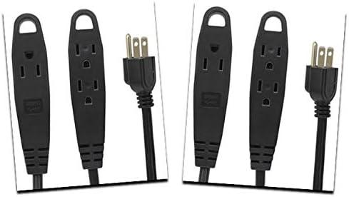 BindMaster 10 Feet Extension Cord/Wire, 3 Prong Grounded, 3 outlets, Heavy Duty, Black (2 Pack)