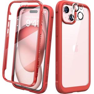 Diaclara Designed for iPhone 13, 6.1Case, Full Body Rugged Case with Built-in Touch Sensitive Anti-Scratch Screen Protector, with Camera Lens Protector " (Red)