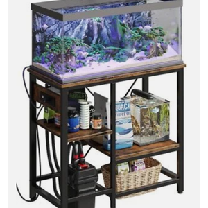 Bestier 20-29-37 Gallon Fish Tank Stand with Power Outlet, 30x13 Metal Aquarium Stand with Filter Storage, 6-Leg Reptile Tank Stand with 3-Tier Adjustable Storage Shelves, 400LBS Capacity, Black Oak