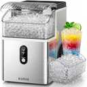 Kismile Nugget Ice Maker Countertop, 35Lbs/24H Pebble Ice Maker with Chewable Pellet ice, First Ice in 7 Mins, Self-Cleaning Ice Machine with Removable Basket for Home & Kitchen(Sliver)