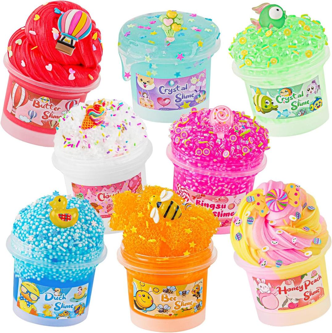 Slime Variety Pack Different Textures, 8 x 100ml Slimes Kit Include Cloud, Clear, Butter Slime, Slimes Party Favors for Kids, Birthday Easter Halloween Boys & Girls Gift