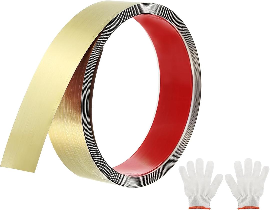 uxcell Gold Metalized Brushed Finish Molding Trim, Peel and Stick Stainless Steel, Flexible Self-Adhesive Metal Trim with Glove for Wall, and Craft Decoration (16.4ft x 1.57")