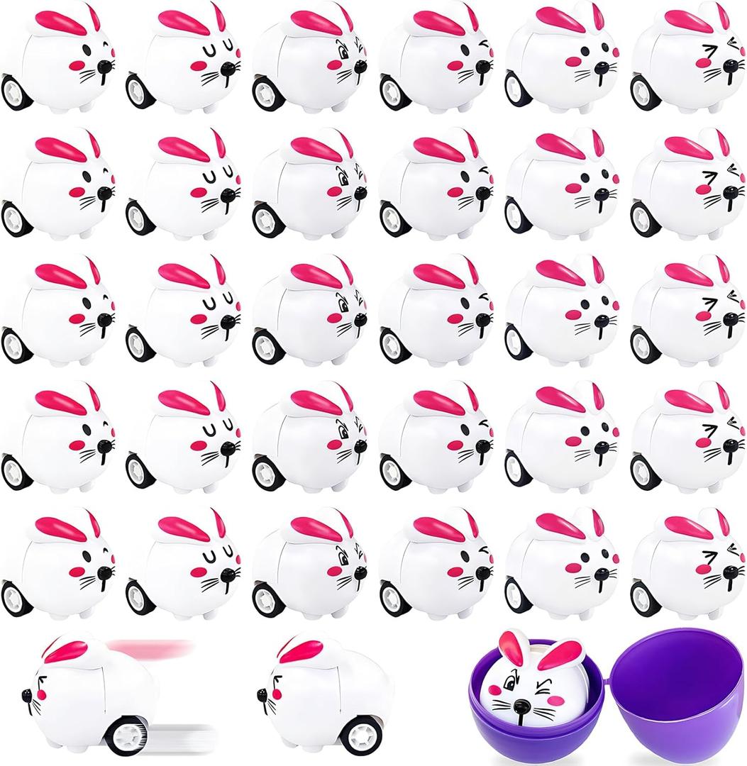 30 Pack Easter Bunny Pull Back Cars,Rabbit Toy Cars,Mini Bunny Toys for Kids,Easter Basket Stuffers,Easter Egg Stuffers,Party Favors,Gifts