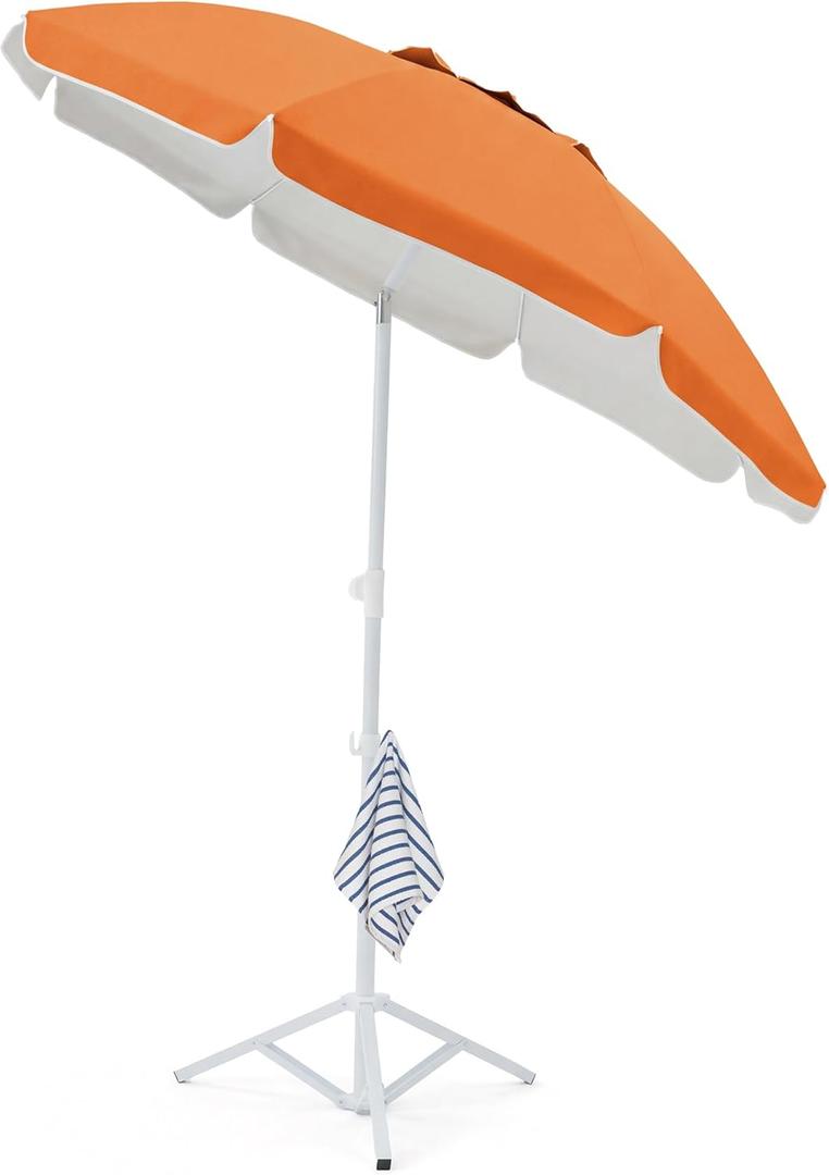JEAREY 6.5ft Sun Shade Umbrellas, Portable Umbrella with Stand, Lightweight Sun Protection Free Standing Sport Umbrella for Outdoor Sports, Camping, Fishing, Patio, Beach, Sun Orange