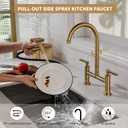 Kitchen Faucet with Side Sprayer 59" Extra Long Hose Pull-Out Spray High Arc Dual Handle Swivel Kitchen Sink Faucets 3 Holes Stainless Steel Brushed Gold Faucet for Commercial Laundry Farmhouse