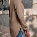 Womens Sweatshirt Crewneck Long Sleeve Shirts High Low Tops Curved Hem (Brown, XXL)