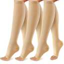 OUIVIAL 3 Pack Copper Compression Socks for Women&Men, 20-30mmHg Open Toe Knee High Support Socks for Varicose Vein,Running