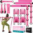 Pilates Bar Kit With Resistance Bands, Workout Equipment for Legs, Hip, Waist, Arm, Squats Exercise Equipment for Home Workouts, Adjustable 3-Section Bar Kit for Women & Men (1-Pink)
