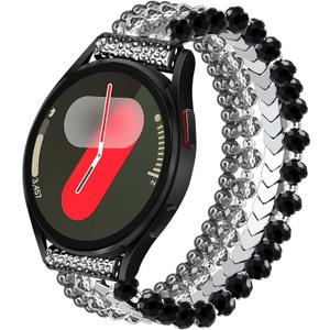 VISOOM Beaded Boho Bracelet Compatible for Samsung Galaxy Watch 7/6/5/4 40/44mm Bands/Active 2 Watch 4 Classic 42mm Band Women, 20mm Handmade Cute Elastic Crystal Beads Bracelet for Galaxy Watch 5 pro (Black)