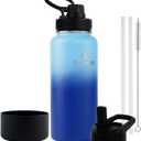 32 oz Powder Coated Double Wall Vacuum Insulated Sports Water Bottle, 18/8 Stainless Steel Wide Mouth Thermal Flask with Straw Lid & Spout Lid, Leak Proof, BPA Free (Blue Navy 32 oz)