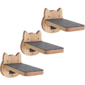 ESPETS Natural Solid Wood Cat Wall Floating Steps Set of 3 - Wall Mounted Wooden Cat Climbing Shelves and Perches, Kittty Stairs Ladder - Easy Install, Holds up 30lbs