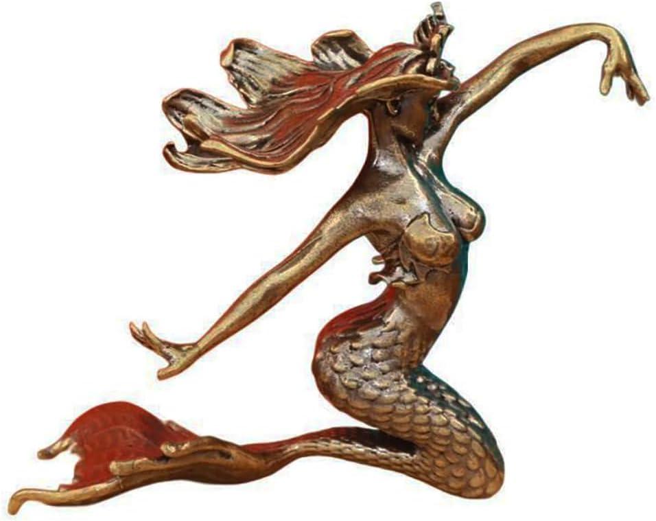 Vintage Brass Mermaid Figurine Mini Ocean Statue Coastal Decor(3.6×1.3×2.5in)