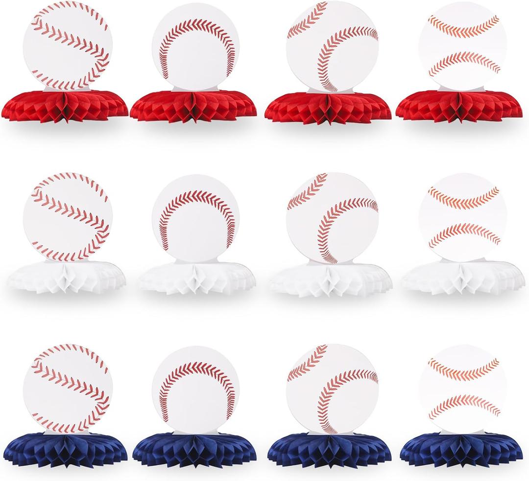 12 Pcs Baseball Honeycomb Centerpieces Baseball Birthday Party Decorations Baseball Table Topper for Sport Birthday Baby Shower Party Favor Supplies
