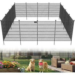 10 Panels No Dig Garden Fence with Gate,40in(H)×25.2ft(L) Metal Fence Panels, Thickened RustproofGarden Fencing, Animal Barrier for Dogs