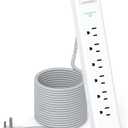 15FT Power Strip Surge Protector, Extension Cord with Multiple Outlets, 6 AC Outlet 4 USB (2 USB C), Flat Plug, Wall Mount, Multi Plug Outlet Extender for Home Office Dorm Room Essentials