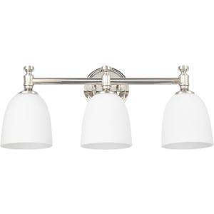 Bathroom Vanity Light, 3-Light Bathroom Light Fixtures Over Mirror, Traditional Vanity Lights for Living Room, Milk White Bell Glass Shades, Standard E26 Base, Polished Nickel