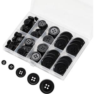 Lilaly 100 pcs Black Buttons for Crafts, 5 Sizes Mixed Round Sewing Buttons for Clothes, Suitable for for DIY Crafts, Coats, Shirts, Pants, Shorts
