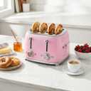 SMEG 4 Slice Toaster TSF03, Retro Stainless-Steel Toaster with Wide Slots for Bagels, 6 Browning Levels, Defrost Reheat Bagel Functions, Dual Controls, Crumb Trays, 1800W - TSF03PKUS - Pink