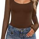 Avidlove Women Long Sleeve Thong Bodysuit Turtle Neck Shapewear Sexy Mesh Top Double Lined Cutout Shirt, (Large, Brown)