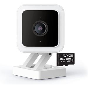 Cam V3 Smart Home Security Camera, Indoor/Outdoor Use, IP65-Rated 1080p Plug-in, Color Night Vision, Motion Detection, Two Way Audio, Compatible with Alexa, Google Assistant, Cam V3+128GB SD Card