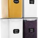 Extra Large 7qt / 6.5L/220oz Tall Food Storage Containers, WIDE & DEEP, 4-Piece Plastic Airtight Kitchen Pantry Storage Containers for Flour, Sugar, with 4 Measuring Cups,20 Labels