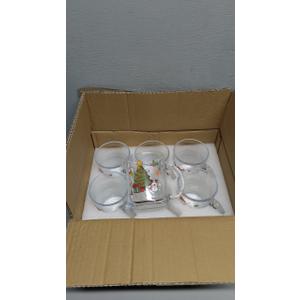 6 Pack 12 oz Christmas Tree Xmas Coffee Mugs Glass Cups Gifts Bulk Holiday Clear Drinking Glasses with Handle for Christmas Party Supplies Decorations, Microwave Safe