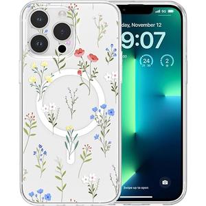 Compatible for iPhone 15 Pro Max Clear Case,Flower Plants Design for Women Girls,Soft TPU Four Corner Reinforced Protective Cover,Bumper Shockproof Full Body Protection for iPhone 15 Pro Max 6.7"