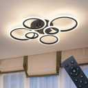 Shine LUEST 6 Rings Black Modern LED Ceiling Light Fixture, Flush Mount Ceiling Light with Remote Dimmable Brightness, Adjustable 3000-6000K Color Temperature, Timer for Living Room, Bedroom, Medium