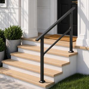 Hand Rails for Outdoor Steps, 4-Step Metal Stair Railing Kit, Matte Black