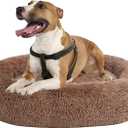 Coohom Oval Calming Donut Cuddler Dog Bed, Shag Faux Fur Cat Bed Washable Round Pillow Pet Bed(30"/36"/43") for Small Medium Dogs (XXL(43"x34"x8"), Camel)