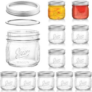Lyellfe 12 Pack Wide Mouth Mason Jars, 12 Oz Glass Canning Jars with Airtight Lids, Clear Mason Spice Jars for Jam, Honey, Jelly, Sauces, Yogurt