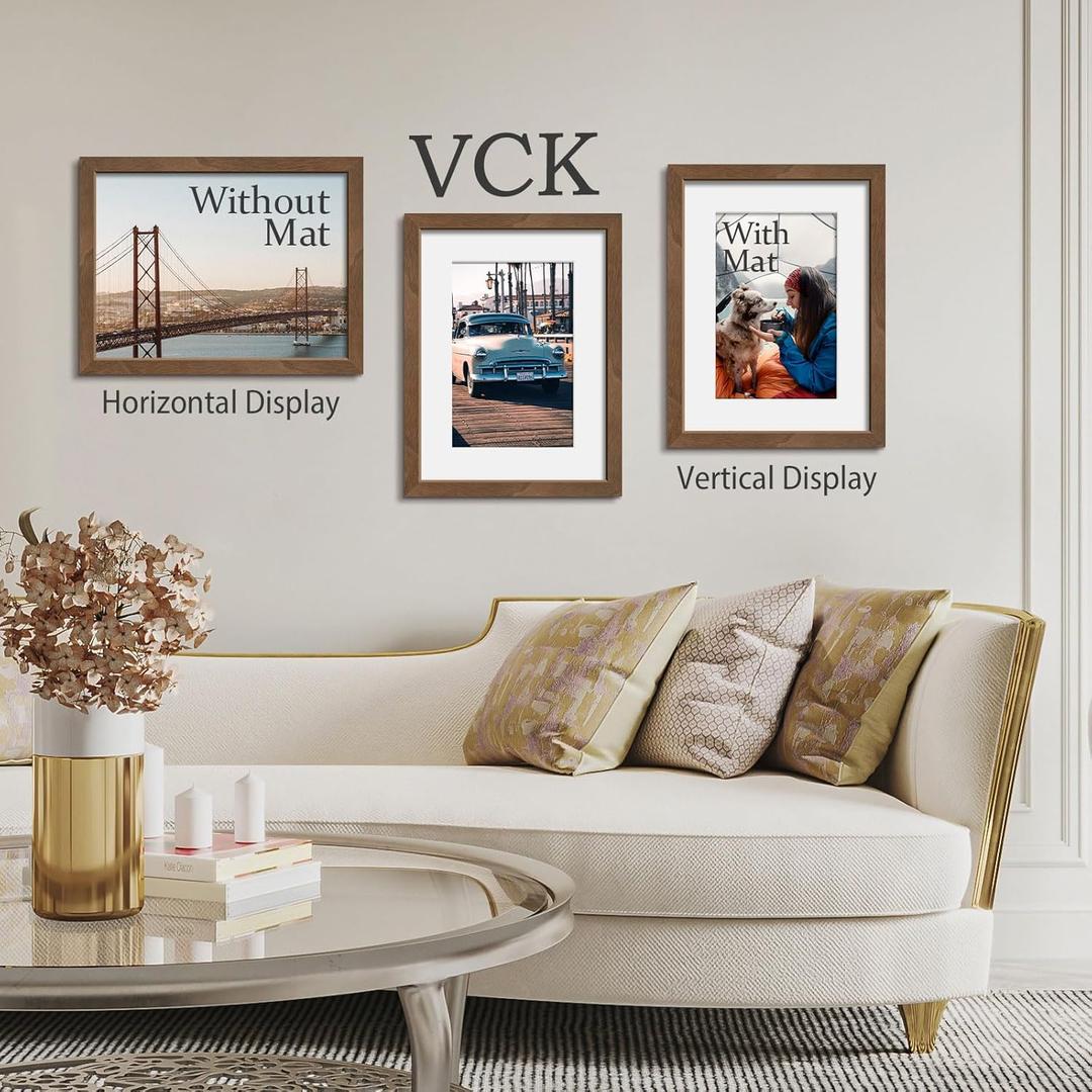 VCK 12x16 Inch Picture Frames, Set of 5 Wooden Picture Frames, Wall Display Decoration for Photos, Paintings, Landscapes, Posters, Drawings, Artwork (brown)