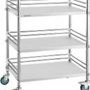 VEVOR Stainless Steel Rolling Cart, 3-Tier Metal Utility Cart with Lockable Wheels, Medical Serving Trolley Clinic Tray, Mobile Service Cart for Hospital, Lab, Restaurant, Kitchen, Salon