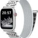 3 x Braided Stretchy Bands with Magnetic Clasp for Apple Watch Band 40mm 38mm 41mm 42mm 44mm 45mm 46mm 49mm, Bling Crown Designer Soft Nylon Sport Solo Loop for iWatch Series 10 9 8 7 6 5 4 3 Ultra 2 1 SE (HH-Seashell color)