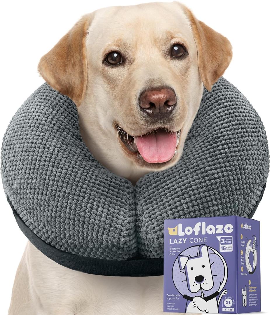 Loflaze Soft Inflatable Dog Cone Collar Alternative After Surgery - Dog Neck Donut E Collar for  Dogs Cats Post Surgery - Recovery Collar to Stop Licking - Grey, XXL 