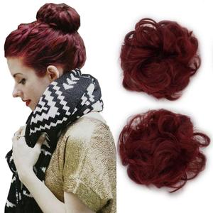 Hair Bun Updo Hairpiece Scrunchy Curly Wavy Big Chignons Hair Extensions Violet Red Color Synthetic Wigs Hair Extension Bun for Women Girls 2pcs/pack #118
