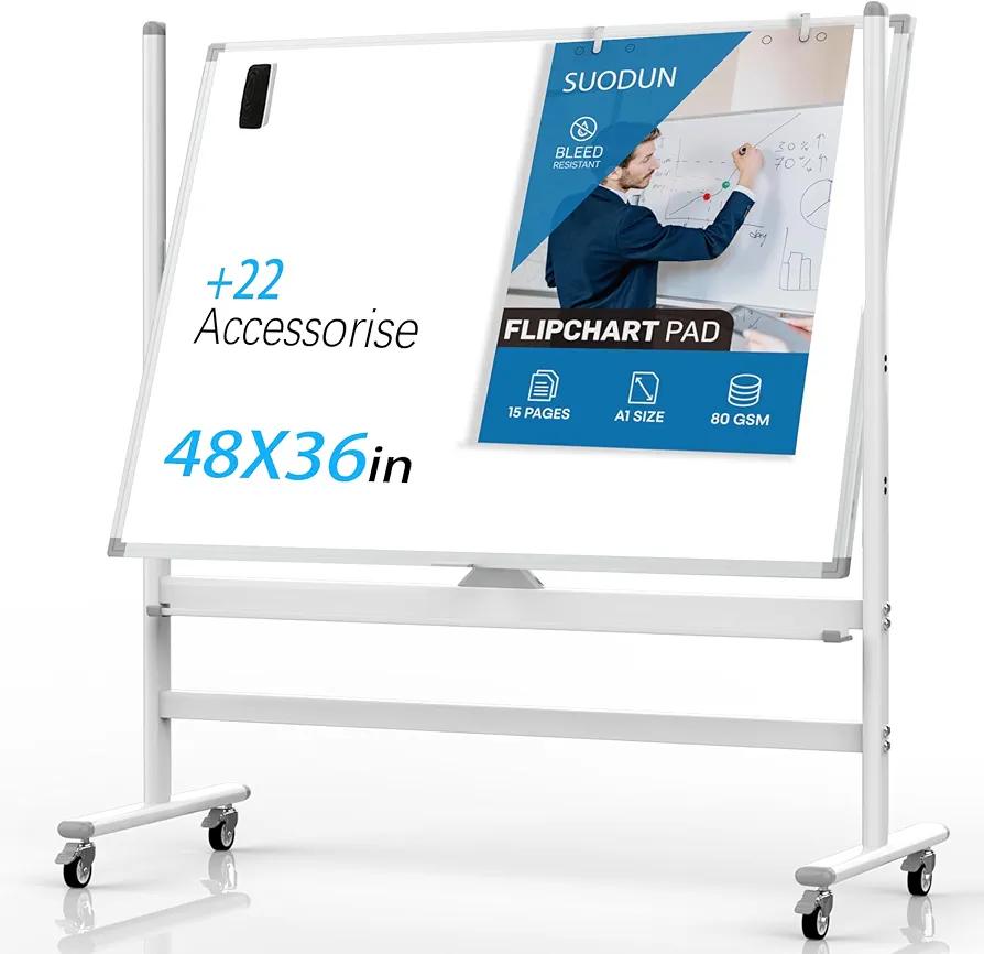 Mobile Whiteboard,Rolling Dry Erase Board 48 x 36, Height Adjust Double Sides White Board on Wheels, Dry Erase Board Easel with Stand for Office, Home & Classroom