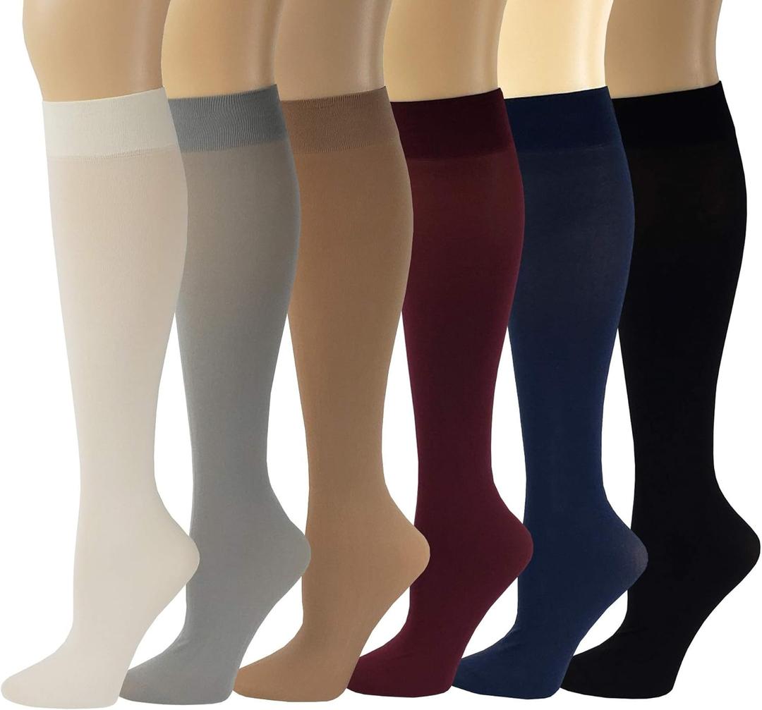 SUMONA 6 Pairs Women Opaque Stretchy Spandex Knee High Trouser Socks (9-11)