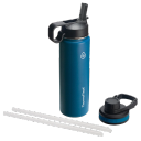 ThermoFlask Bottle with Chug Lid & Straw Lid - Insulated Stainless Steel Water Bottle with Leak-Proof Lids - Dishwasher-Safe Reusable Bottle & Lids - Durable Bottle, 2 Straws & 2 Lids - 18 oz, Cobalt