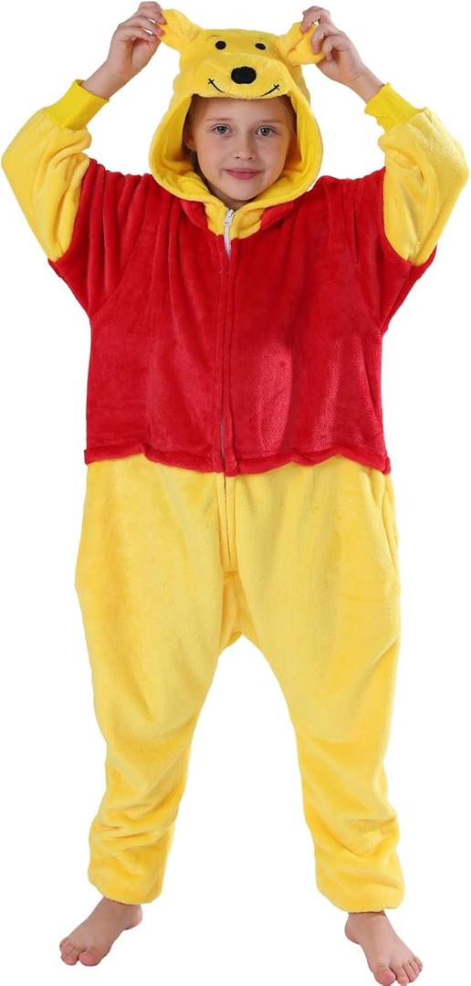 SWEETXIN Unise Kids Jumpsuit Cosplay Onesie One Piece Suit for Girls Boys Halloween Character Costume Dress Up Party (12 Years, Winnie the Pooh)