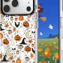 Ghost Phone Case Compatible for iPhone 17 Pro Max, Halloween Case Compatible with MagSafe, Clear TPU+Black Camera Frame Protection, Skull Bat Pumpkin Halloween Pattern Designed, Shockproof