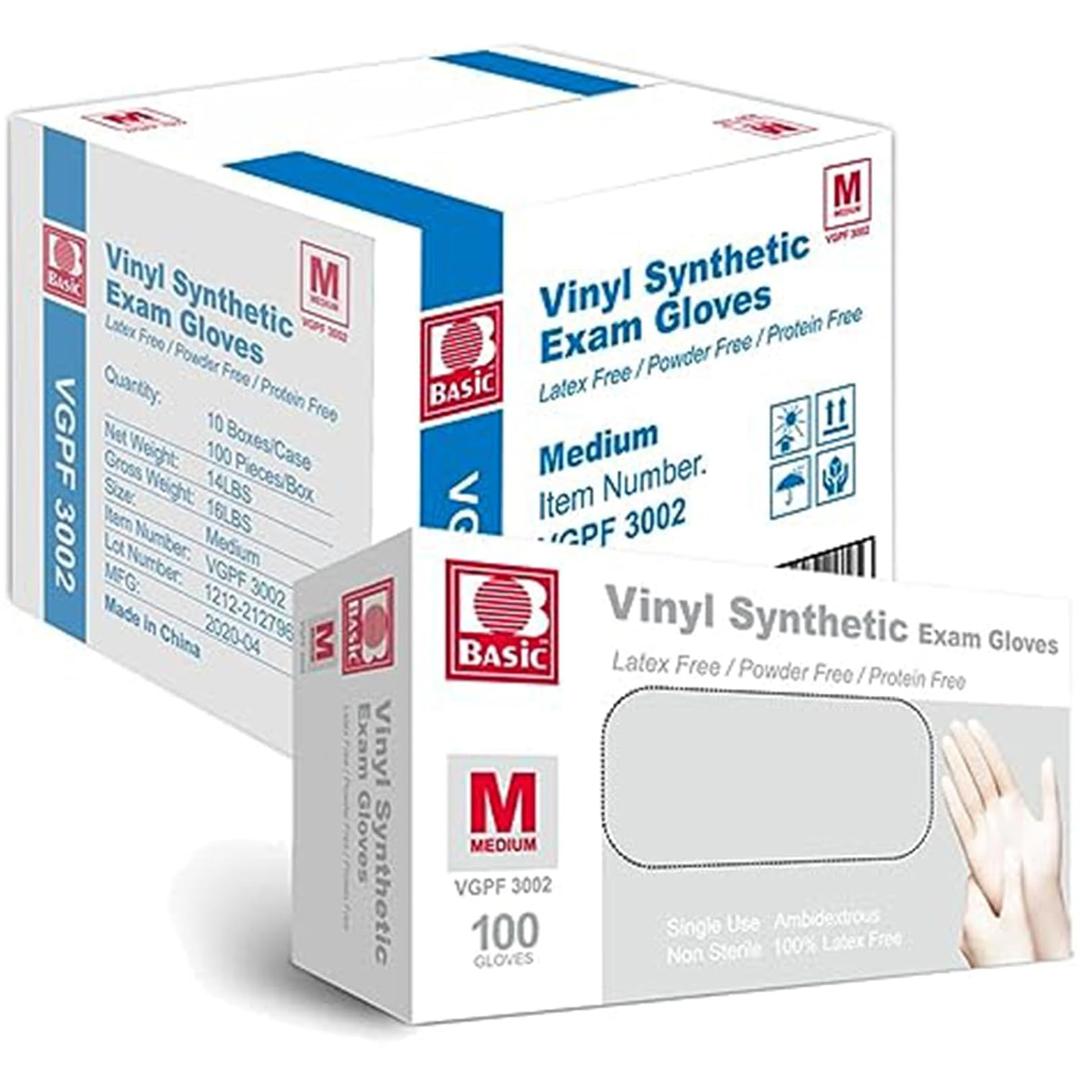 Jointown Basic Medical Vinyl Exam Gloves Disposable Latex Free Medium, Powder-Free, Clear Food Safe Gloves, Vgpf3002, (Case of 1,000) Medium