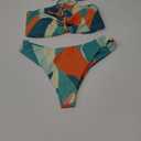 ZAFUL Women's Floral Print Bandeau Bikini Set High Cut Strapless Knot Front Swimsuit Sexy Bathing Suit, L