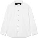 Calvin Klein boys Long Sleeve Tuxedo Dress Shirt With Bow Tie, Button-down Style With Classic Pleated Bib, Includes Matching Hanky (White)