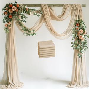 Wedding Arch Draping Fabric 6 Panels Champagne Sheer Backdrop Drapes, Sheer Fabric 28.7"x20FT Backdrop Chiffon Drapes for Wedding Ceremony Birthday Party Bridal Shower Outdoor Decoration