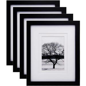 Egofine 8x10 Picture Frames Set of 4, Made of Solid Wood Covered by Plexiglass 4x6 and 5x7 with Mat or 8x10 without Mat, for Table Top Display and Wall Mounting Photo Frame Black