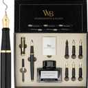 Wordsworth & Black Calligraphy Pen Gift Set, Includes Bottle, 6 Cartridges, Refill Converter, 6 Replacement Nibs, Premium Package, Journaling, Smooth Writing Pens [Black Gold]