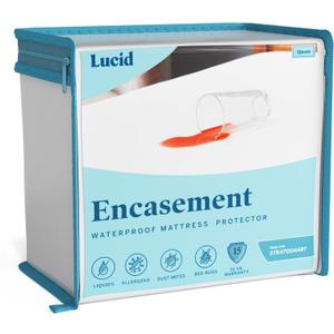 LUCID Encasement Mattress Protector - Completely Surrounds Mattress for Waterproof Protection, White, Queen