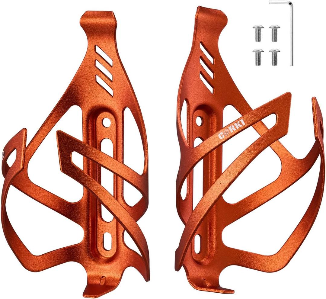 Corki Cycles Bike Water Bottle Holder Aluminum Alloy, Universal Bike Water Bottle Cage for Road, Mountain and Gravel Bikes -2 Pack - Orange